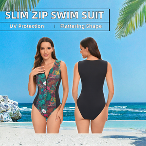 Traje de Baño de Una Pieza para Mujer, Diseño Delgado con Estampado, Protección UV, Sin Mangas, con Cierre, Material Spandex/Poliéster - Product Image 2