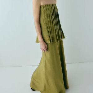 Ensemble en lin pour femme OOTD 2025, OEM, décontracté, été, 2 pièces, haut et jupe courte, motif uni, coton, vente chaude, nouvelle mode 2025 - Product Image 2