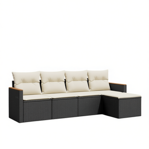 Ensemble de canapés de jardin modulaires en polyrotin noir 4 places, mobilier d'extérieur au design contemporain - Product Image 1