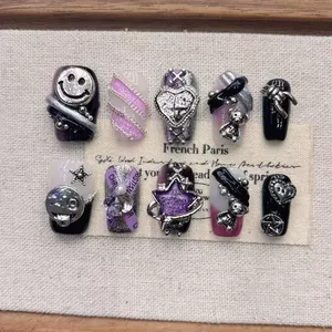 Juego de <span class=keywords><strong>Uñas</strong></span> Acrílicas <span class=keywords><strong>Cortas</strong></span> en Forma de Almendra, Coloridas y con Dibujos Animados, Hechas a Mano, para Niñas - Product Image 3