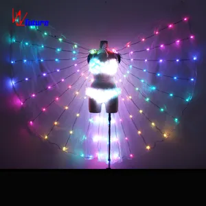 Uzaktan kumanda seksi oryantal dans LED isis kanatları kostümleri aydınlık seksi sütyen ve külot dans için