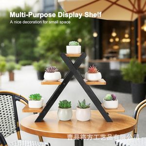 Cross-border wooden storage rack, household balcony solid wood <b>potted</b> <b>plant</b> storage rack, multi-purpose cake organizing rack - Product Image 5