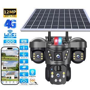 Hongnaer 12MP 3 Lens güneş enerjisi kablosuz gözetim Video PTZ kamera Pro Pro WiFi 4G Sim kart güvenlik <span class=keywords><strong>CCTV</strong></span> 4G güneş kamera - Product Image 1