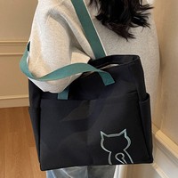 Sac fourre-tout en toile pour femme, sensation haut de gamme, grande capacité, style porté épaule, collection automne 2025, broderie animale fraîche et douce, fermeture éclair