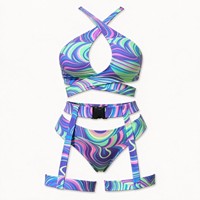 Tenue de carnaval personnalisée pour le lundi, tenue de Jouvert, monokini sexy imprimé à bretelles croisées avec ceinture et attaches pour les jambes, maillot de bain pour le carnaval de Miami