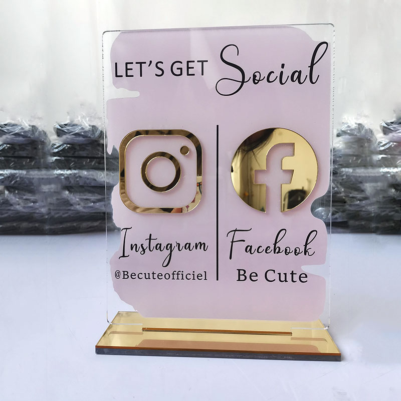 Multi Qr Code Acrylic Stand T Shaped Display Board Business Instagram Facebook Mirror Acrylic Social Media Sign