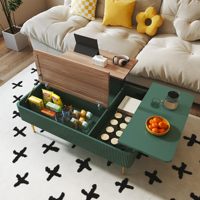Combohome Table basse haute élévatrice double de 47 pouces avec rangement, table basse cannelée en bois moderne avec compartiment caché pour le salon