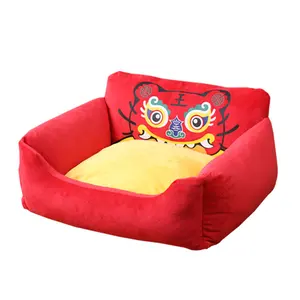 중국 새해 스타일 애완 동물 둥지 따뜻한 봉제 애완 동물 고양이 강아지 집 새끼 고양이 침대 매트 고양이 개 동굴 잠자는 둥지 침대