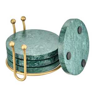 Ensemble de sous-verres en marbre faits à la main, sous-verres en pierre blanche et verte avec support en métal, sous-verres pour boissons, protection de table moderne - Product Image 6