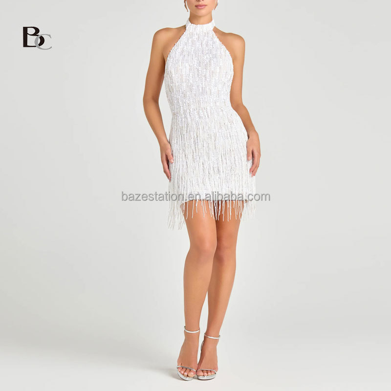 sachin and babi light blue dress Beaded Sequin Dress in White main image 1