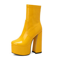 Bottines courtes en cuir verni pour femme, talons hauts sexy, fermeture éclair, mi-mollet, semelle extérieure en caoutchouc, grandes tailles européennes