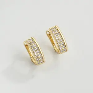 Hot Sale 18K Gold Plated Brass Zircon Huggie Hoop Earrings Women Wedding Party Engagement Anniversary