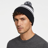 Gorro de Punto con Pompón y Rayas Personalizado con Logotipo, Gorro de Invierno Cálido de Dos Tonos con Rayas y Puño, para Deportes de Equipo
