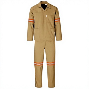 Combinaison de travail kaki pour homme, bandes réfléchissantes, manches longues, uniforme de sécurité industrielle, tissu en coton durable - Product Image 1