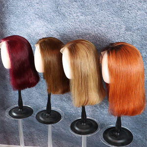 Peluca de Cabello Humano Corto Tipo Bob con Encaje Frontal 13x4, Color <span class=keywords><strong>Natural</strong></span>, Cabello Brasileño Virgen Liso, Proveedores de Pelucas Frontales al por Mayor - Product Image 1