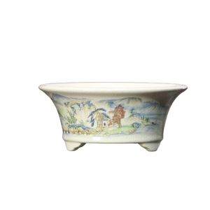 Maceta de Bonsái de Cerámica Pintada a Mano, Diseño de Paisaje Chino, Arcilla Blanca, Forma Redonda, Maceta de Escritorio - Product Image 5