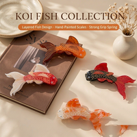 Pince à cheveux artisanale YuAo en acétate, style chinois, avec poissons rouges et carpes koï - Cadeau vintage pour femme, 12 cm