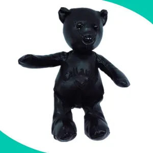 Custom PU leather bear toy soft leather doll black stuffed teddy bear