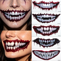 Autocollant de tatouage éphémère pour le visage, écologique et non toxique, motif bouche d'horreur, dents de vampire sanglantes réalistes