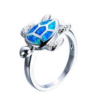 Personnalisé 925 Sterling Silver Opale Tortue Shell Anneau Classique Bleu et Rose Tortue de Mer Bijoux pour les Fêtes En Gros