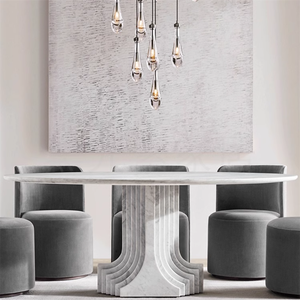 Meubles en pierre de design classique Carlo <span class=keywords><strong>Scarpa</strong></span> Table à manger ronde en marbre Bianco Carrara avec grand piédestal - Product Image 3