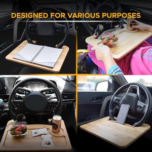 2 in 1 Car Steering Wheel Desk Car <strong>Lap</strong> Table Bamboo Car <strong>Food</strong> <strong>Tray</strong> for Convenient Working and Eating - Product Image 2