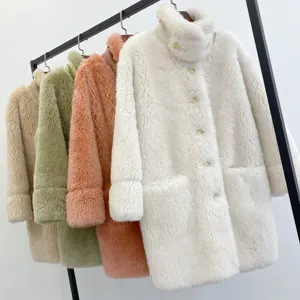 时尚都市服装加号100% 羊毛绒柔软单排扣纯羊毛冬季大衣女泰迪大衣