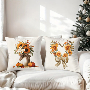 Autumnal floral throw pillows with sunflowers pumpkins and bows for cozy seasonal home decor - Product Image 3