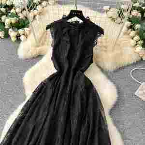 Vestido Midi Casual Estilo Hada de Primavera para Mujer, Sin Mangas, Corte Imperio, Tejido con Estampado Digital y Encaje - Product Image 4