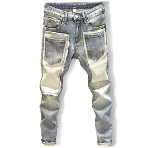 Pantalones vaqueros ajustados para hombre, jeans elásticos de diseñador, color azul y negro, venta al por mayor, 2023