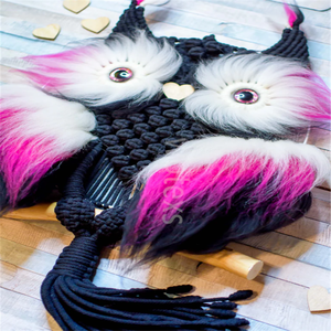 Vente <span class=keywords><strong>en</strong></span> gros de décoration <span class=keywords><strong>en</strong></span> coton hibou tenture murale avec fourrure cadeau d'anniversaire fait à la main Boho <span class=keywords><strong>macramé</strong></span> hibou - Product Image 5