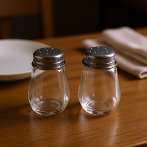 Ensemble salière et poivrière 2 pièces en verre avec couvercle en métal pour utilisation sur table - Product Image 3