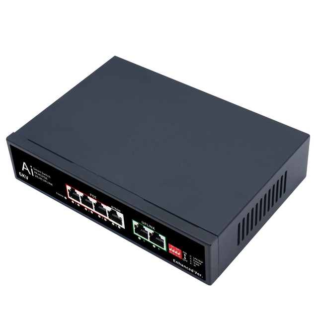 OEM 4 Port Full Gigabit AI Hi PoE Network Switch Vlan Extender 250Meter 6KV Switch for Ip POE Camera Router