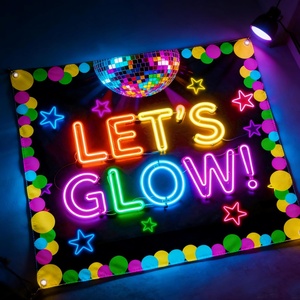 Accesorios para Cabina <span class=keywords><strong>de</strong></span> Fotos <span class=keywords><strong>de</strong></span> Fiesta que Brillan en la Oscuridad, Tela con Letras <span class=keywords><strong>de</strong></span> Neón 'Let's Glow', Fondo para Decoración <span class=keywords><strong>de</strong></span> Fiesta <span class=keywords><strong>de</strong></span> <span class=keywords><strong>Cumpleaños</strong></span> Neón - Product Image 5