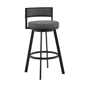 Sedia da Bar con altezza da banco in ecopelle grigia e nera da 26 pollici con girevole in ferro e schienale basso elegante sgabello da Bar girevole - Product Image 1