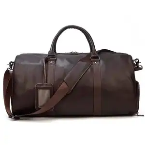 Factory Wholesale Custom Genuine Leather Travel Weekender Overnight Duffel Bag Gym Sports Tote Duffle Bag