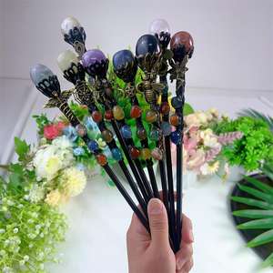 Hot <span class=keywords><strong>Sale</strong></span> DIY Tumble Hand craft Kristall Zauberstäbe Kies Rosenquarz Handwerk Heils teine Cosplay Zauberer Zauberstab für Kinder Geschenk - Product Image 2