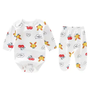OEM Manufacturer 0-6months Newborn Bodysuit Infant 2 Pcs Clothes Set Baby Clothing Unisex Rompers Pants for Kids Toddlers