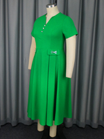 Robe décontractée verte de Noël, col en V, manches courtes, taille plus, coupe trapèze, simple et basique, AM050447