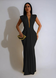 2024 nuevo verano Sexy vestido de cuello en V profundo Color sólido vestido sin mangas moda cintura alta vestido largo para mujeres - Product Image 6