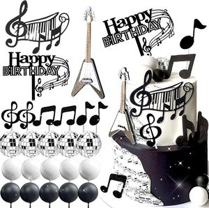 Topper de gâteau de <span class=keywords><strong>guitare</strong></span> d'<span class=keywords><strong>anniversaire</strong></span> sur le thème de la musique de luxe réutilisable 24 pièces/ensemble pour la fête des musiciens - Product Image 5