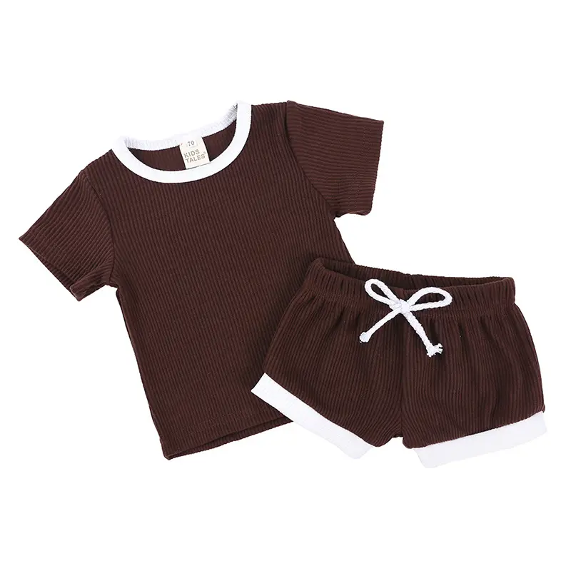 Wholesale summer fashion cotton solid color two pieces baby clothing sets