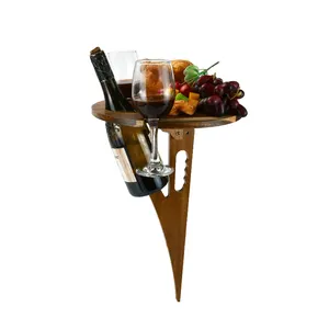 china houten tafel Suppliers-Draagbare Opvouwbare Bamboe Hout Picknick Tafel Met Wijn Fles En Glas Houder