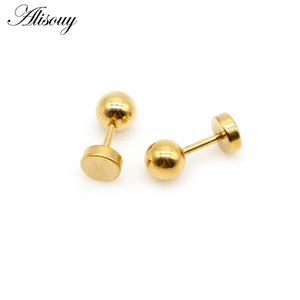 Alisouy, 2 uds., <span class=keywords><strong>pendientes</strong></span> de tuerca con tornillo redondo de bola de Color dorado de acero inoxidable para mujeres, hombres, bebés/niños, joyería Piercing de 4mm/5mm/6mm - Product Image 3