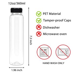 40 bouteilles de jus en plastique de 360 ml, vides, en PET transparent, contenants en vrac pour boissons avec couvercles inviolables, 12 oz - Product Image 2