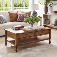 Table basse vintage française pour salon, table d'appoint en bois massif de style campagnard américain avec rangement, meubles de salon