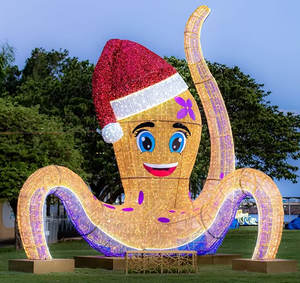 إضاءة LED على شكل أخطبوط لتزيين الأماكن الخارجية في عيد الميلاد، مناسبة للساحات العامة والحدائق ذات الطابع البحري، مشروع تزيين كبير الحجم على شكل حيوانات. - Product Image 5