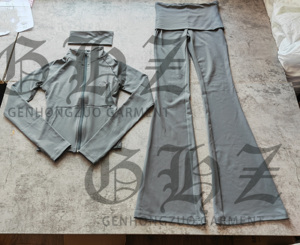 Completo Tuta Sportiva da Donna con Logo Ricamato, Giacca e Pantaloni a Zampa, Abbigliamento Sportivo 2 Pezzi - Product Image 6