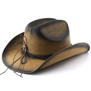 Precio de fábrica Sombrero de vaquero occidental retro elegante estilo Texas, Sombrero de paja de papel pintado al por mayor, Cinturón para sombrero de vaquero mexicano - Product Image 2