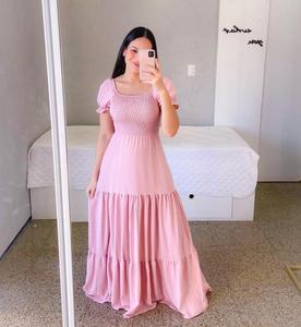 Summer and Fashion Women's High Waist Elegant Short Sleeve Long <strong>Dress</strong> - Product Image 5